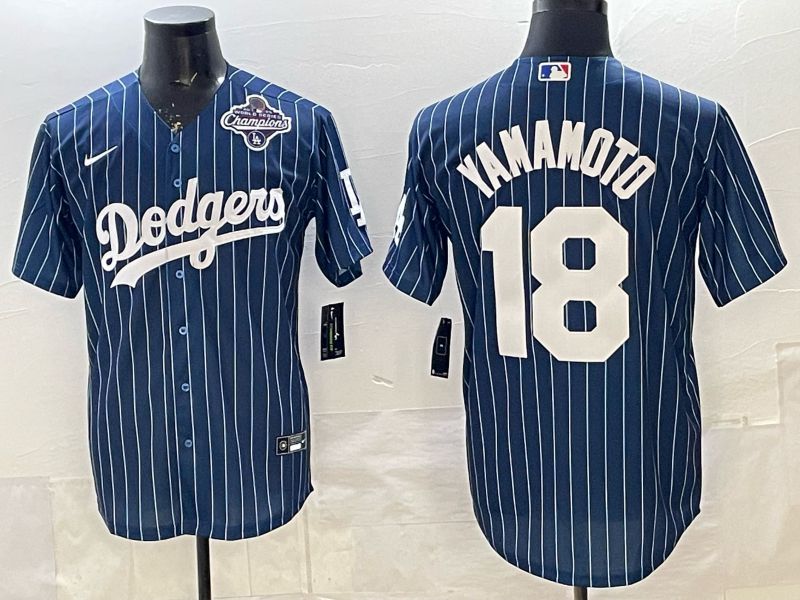Men 2026 Nike Los Angeles Dodgers #18 Yamamoto Blue Stripe Game MLB Jersey 011->los angeles dodgers->MLB Jersey